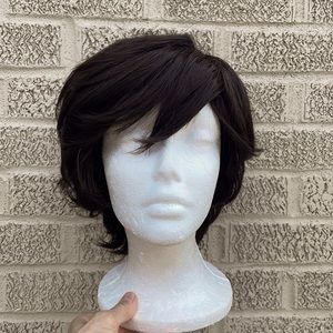 NWT 9” BROWNBLACK almost black darkest brown short side part natural unisex wig